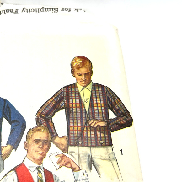 Simplicity Vintage 1960's Pattern #6256 Men's Jacket & Reversible Vest Size 40 - Picture 3 of 6